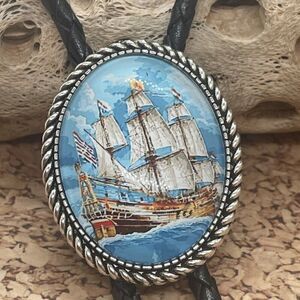 Nautical Ship Pirate Ocean Sailing Bolo Tie Lariat Necklace Wedding Gift Dad Son